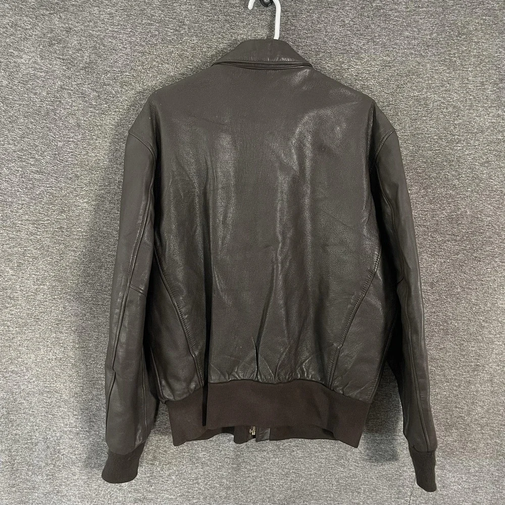Type A-2 Flight Jacket Mens 42 Brown Leather Bomber Military USAF Lined Rib Knit